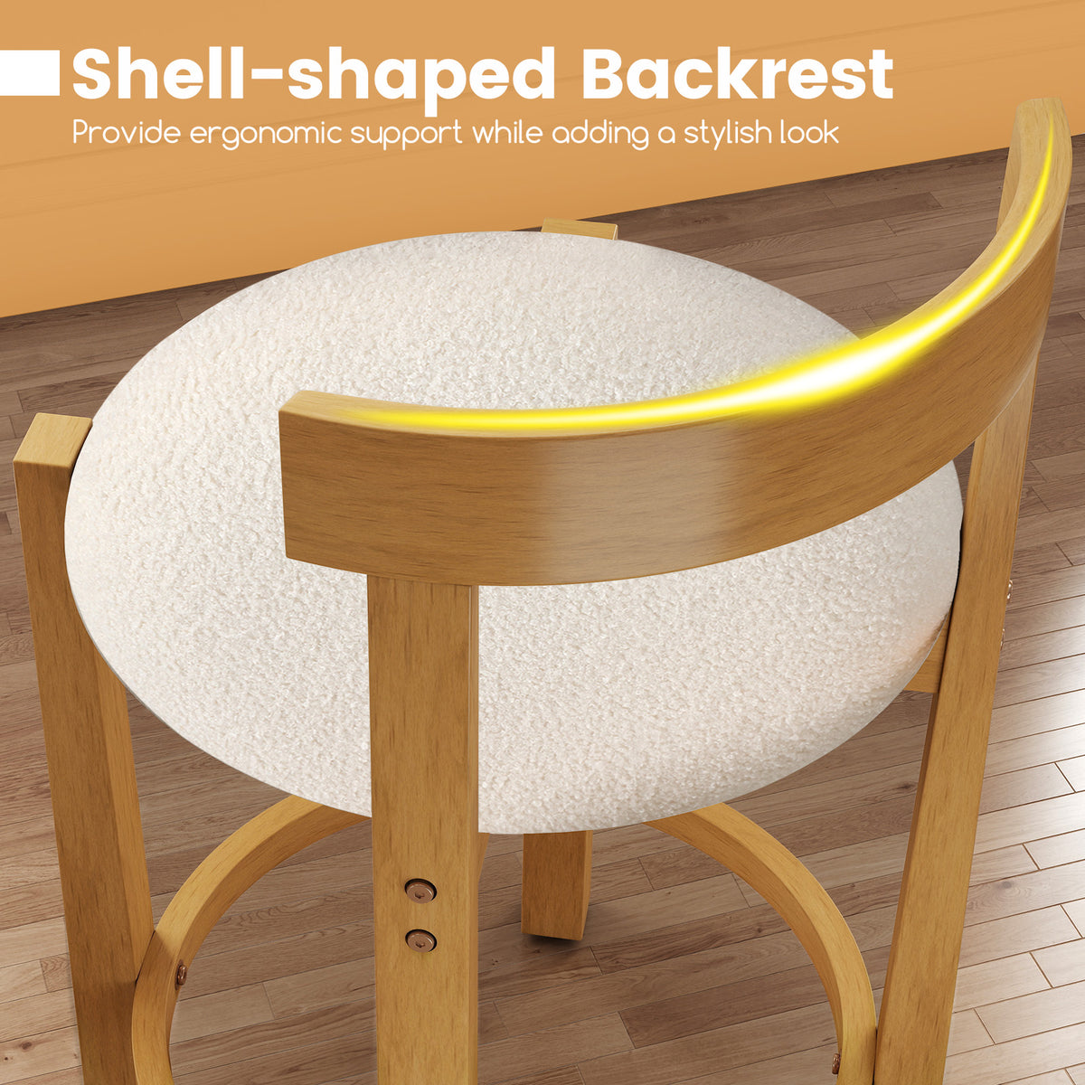 24" Counter Height Bar Stools Set of 2 - Teddy Velvet with Backrest
