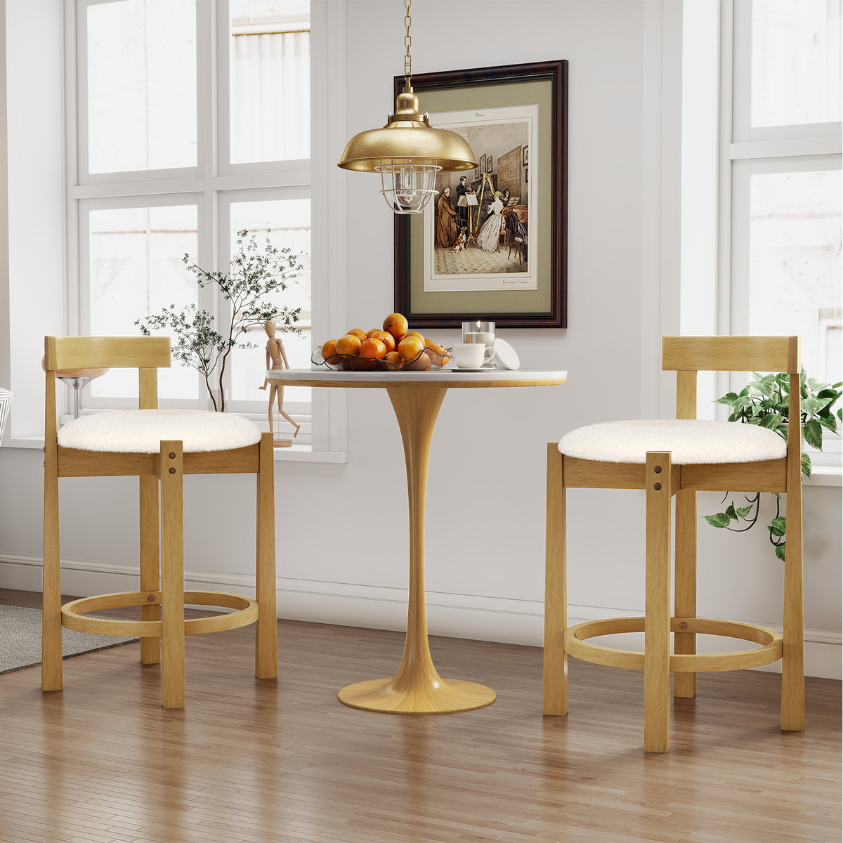 24" Counter Height Bar Stools Set of 2 - Teddy Velvet with Backrest