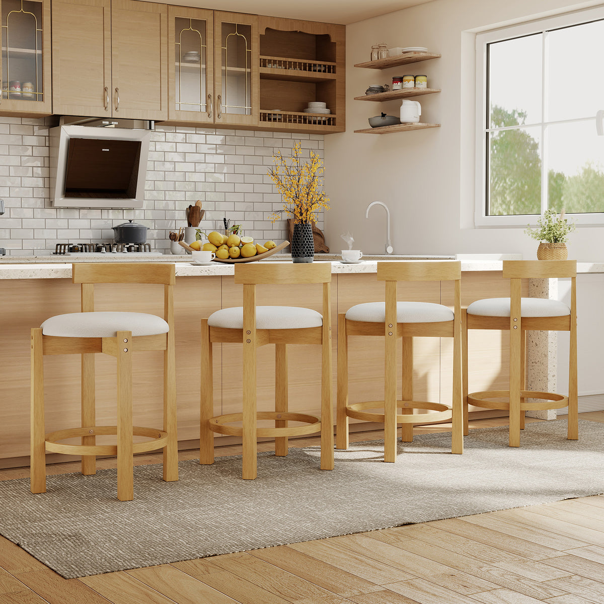 24" Counter Height Bar Stools Set of 2 - Teddy Velvet with Backrest
