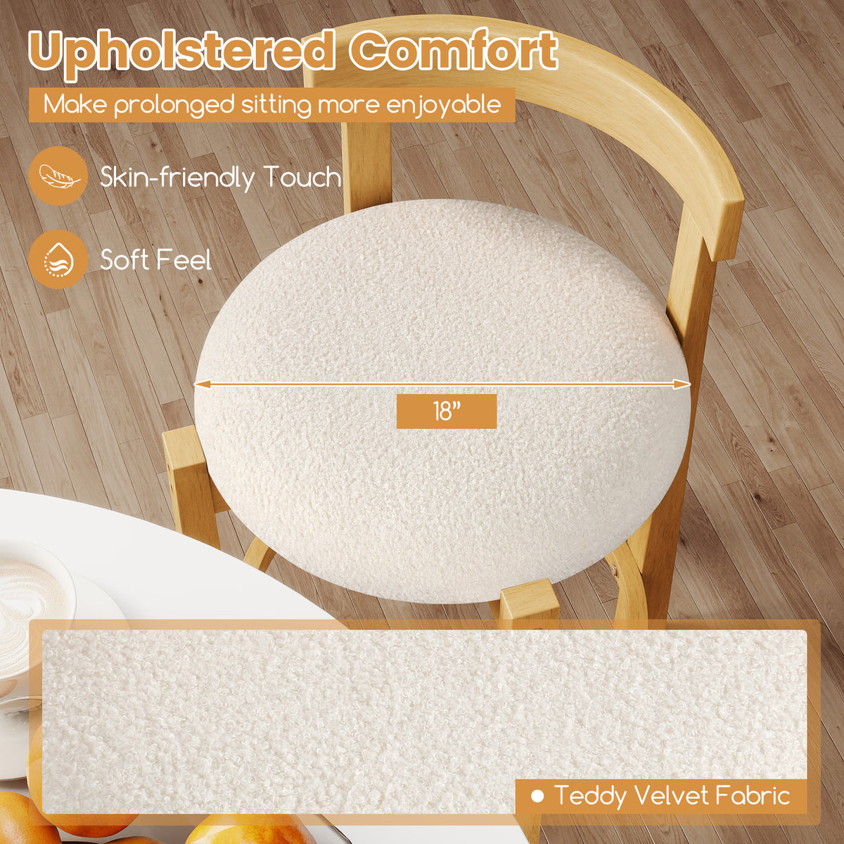 24" Counter Height Bar Stools Set of 2 - Teddy Velvet with Backrest