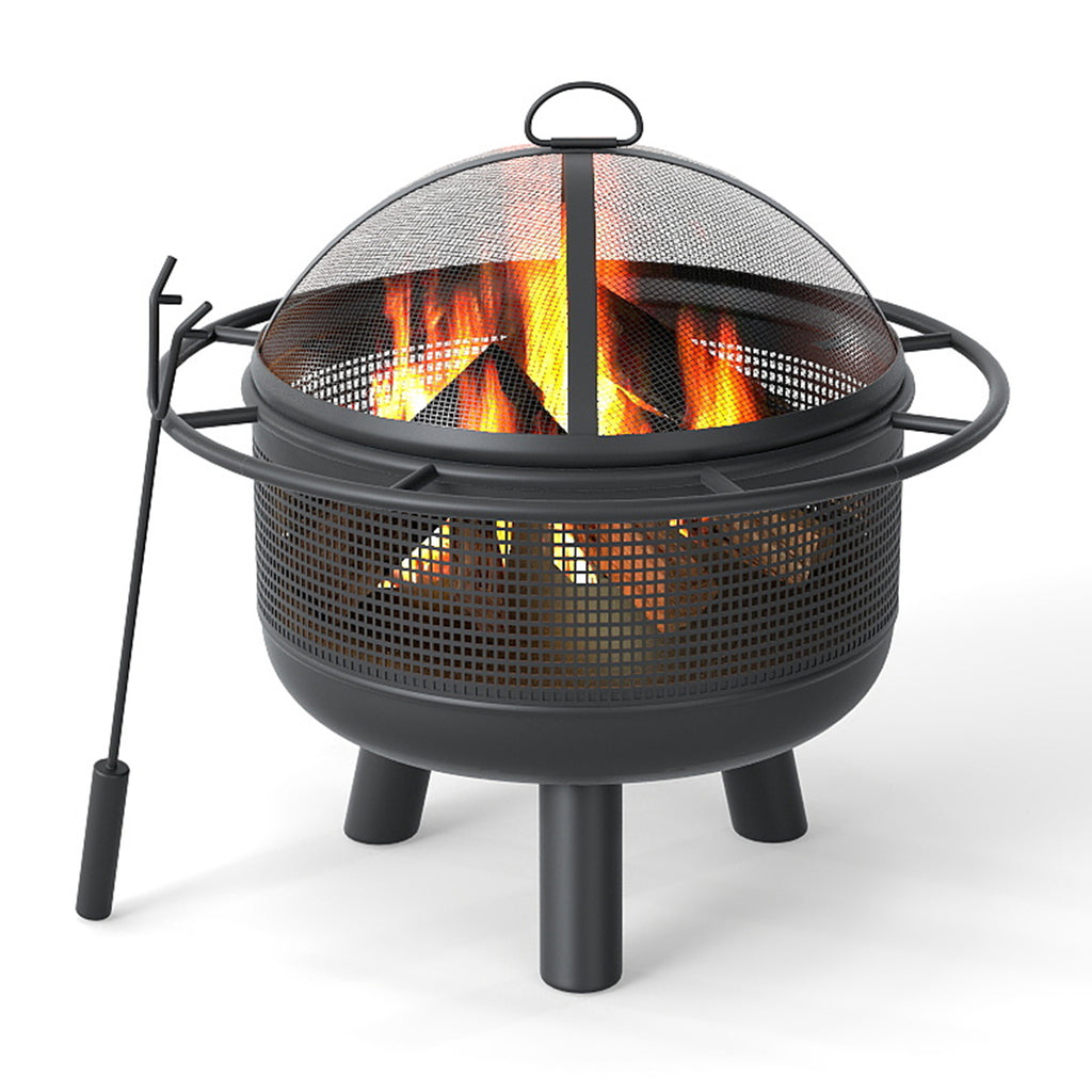 24 Inch Wood Burning Fire Pit with Log Grate and Mesh Screen for