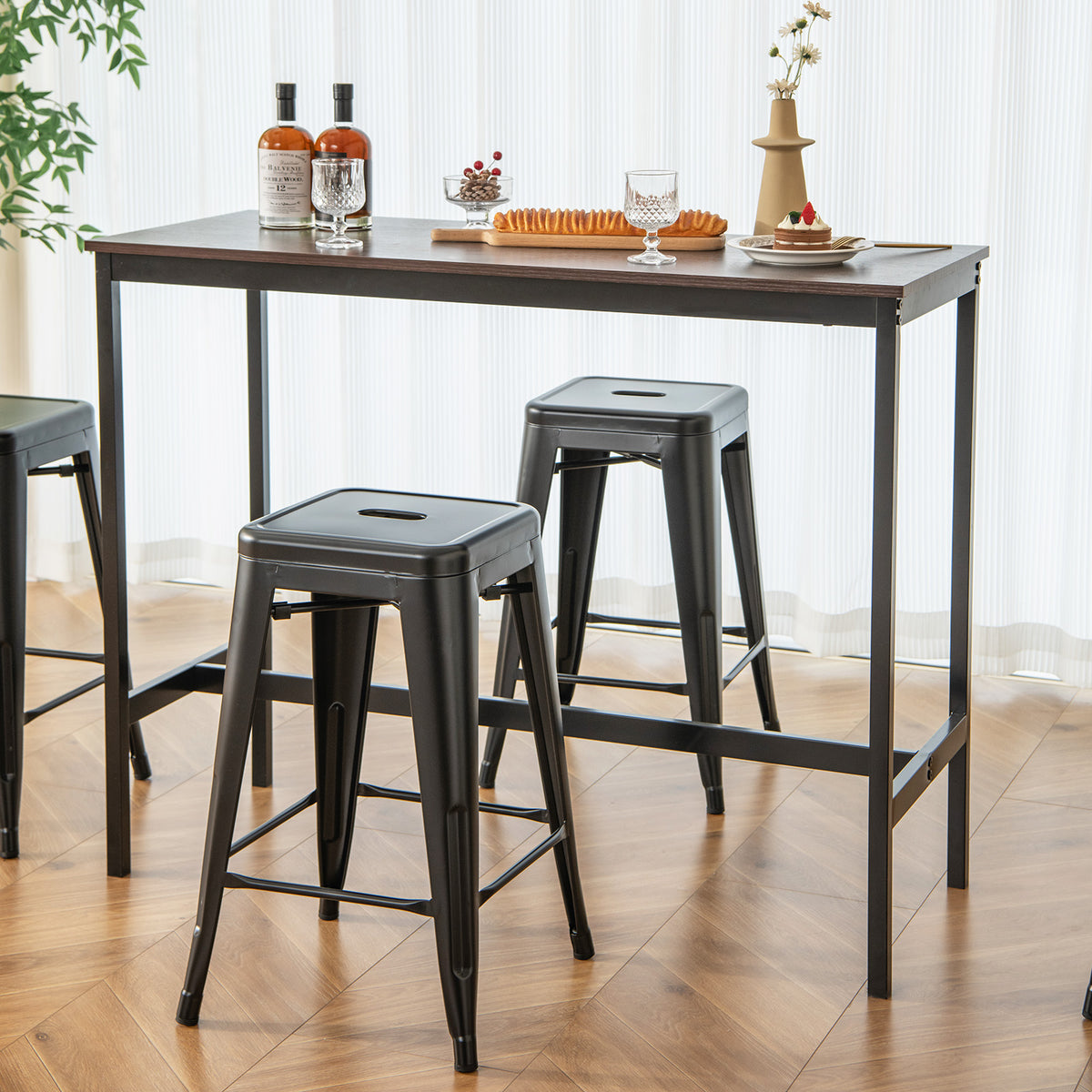 24-Inch Backless Counter Stools, Black - Set of 4