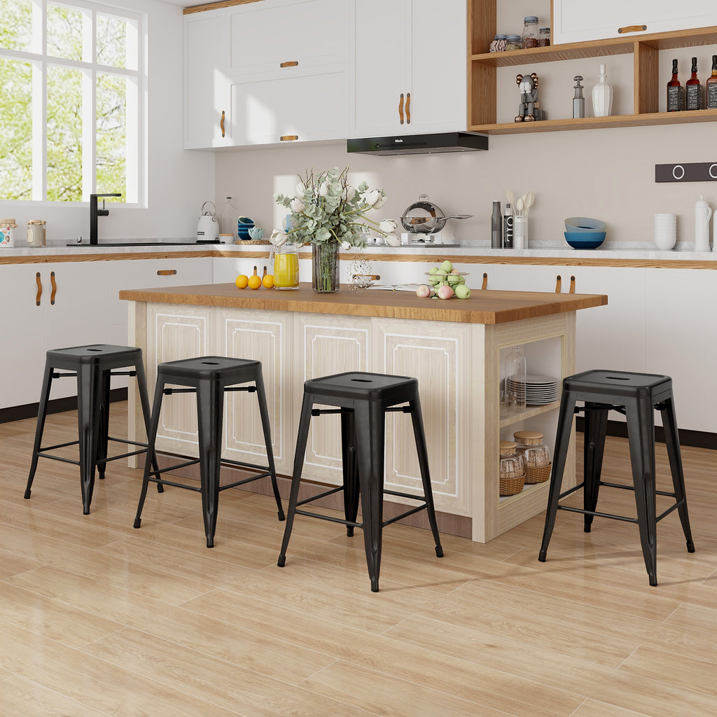 24" Counter Height Metal Bar Stools Set of 4, Backless Black