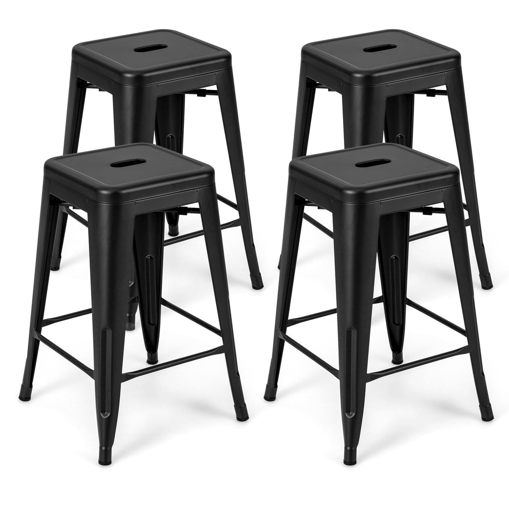 24-Inch Backless Counter Stools, Black - Set of 4