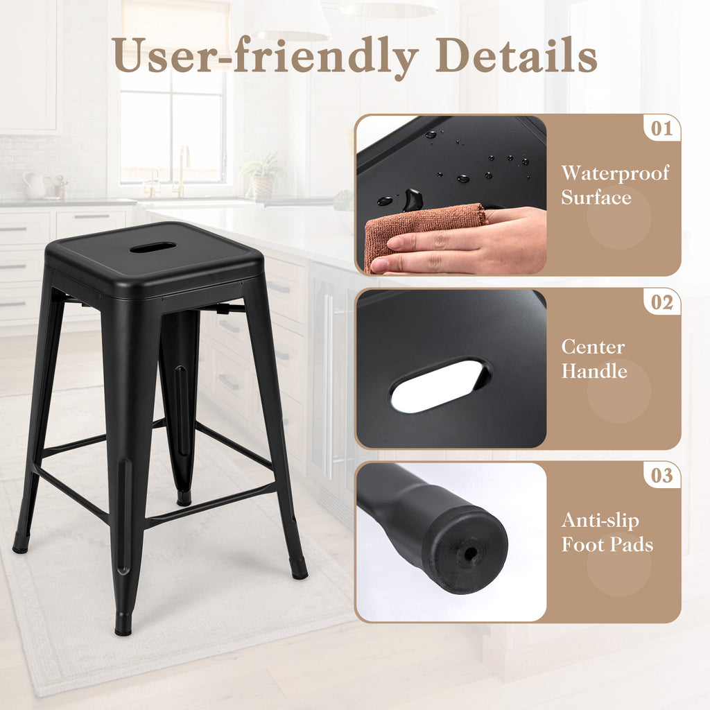 24-Inch Backless Counter Stools, Black - Set of 4