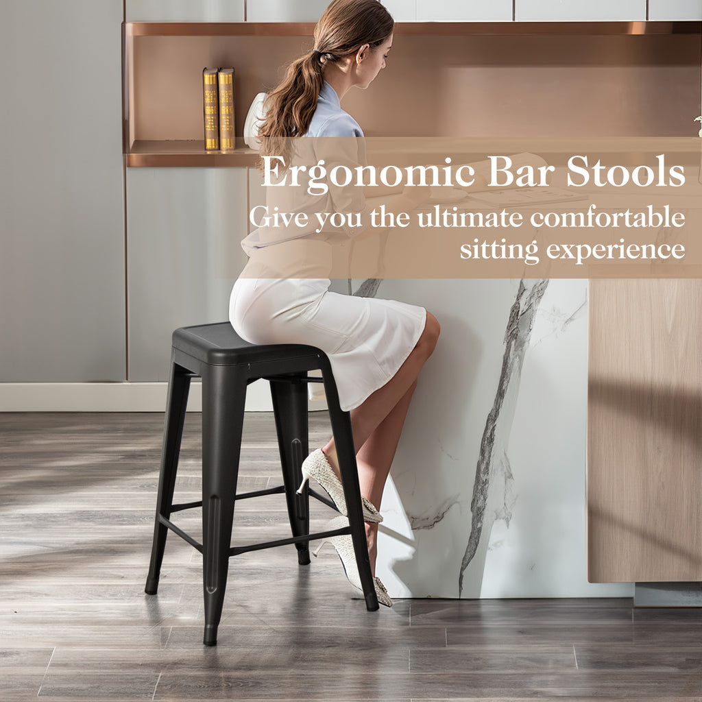 24-Inch Backless Counter Stools, Black - Set of 4