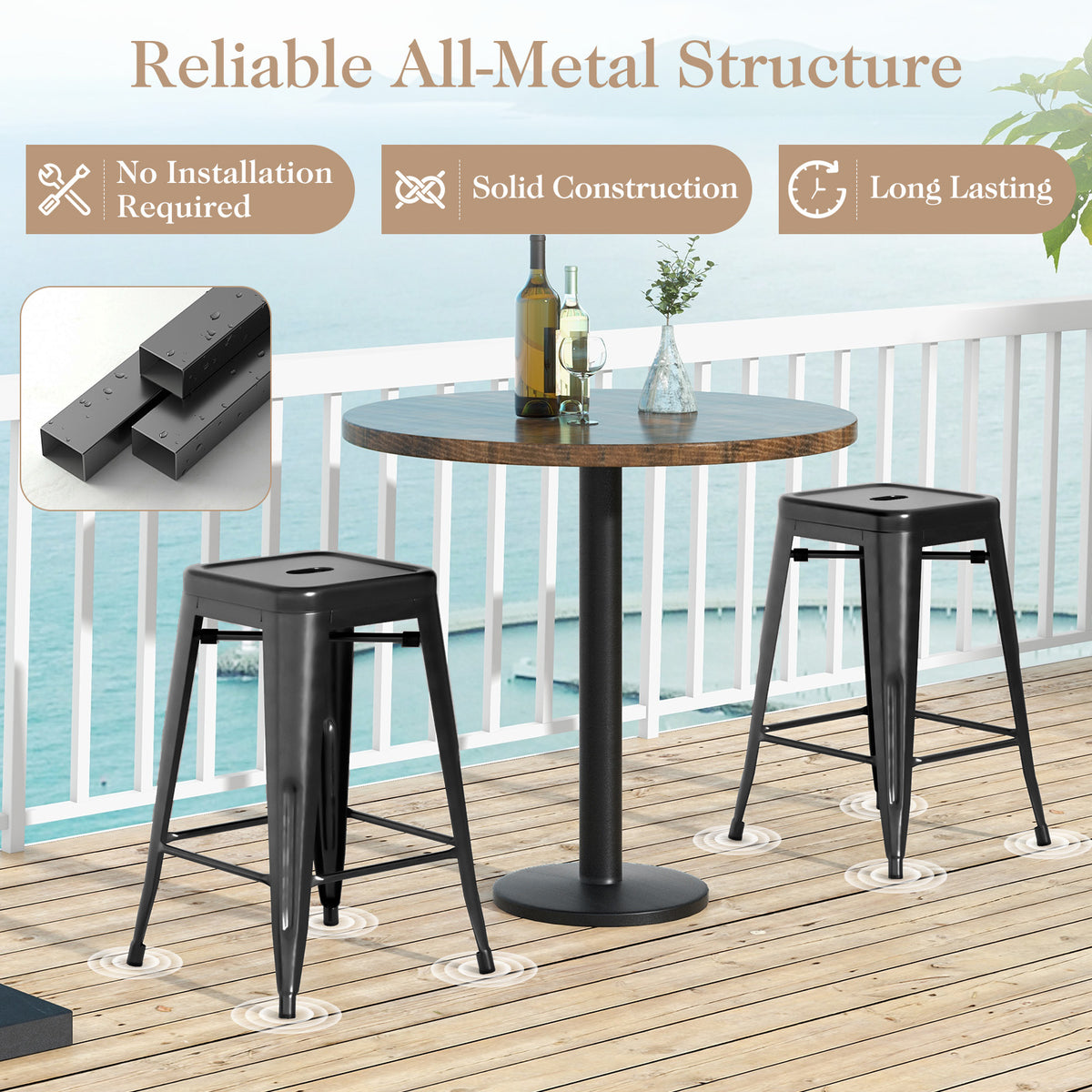 24-Inch Backless Counter Stools, Black - Set of 4