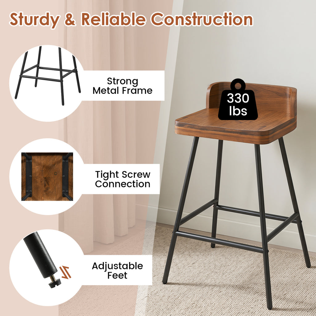 24" Industrial Bar Stool with Wood Seat & Metal Legs - 1 Piece