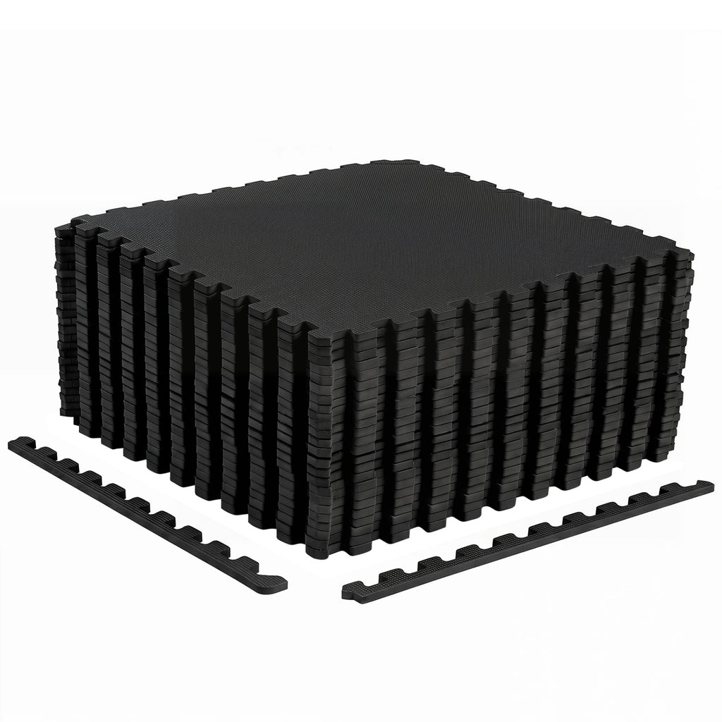 Black 24 Pack Non-Slip Interlocking EVA Foam Floor Tiles - Home & Gym Use