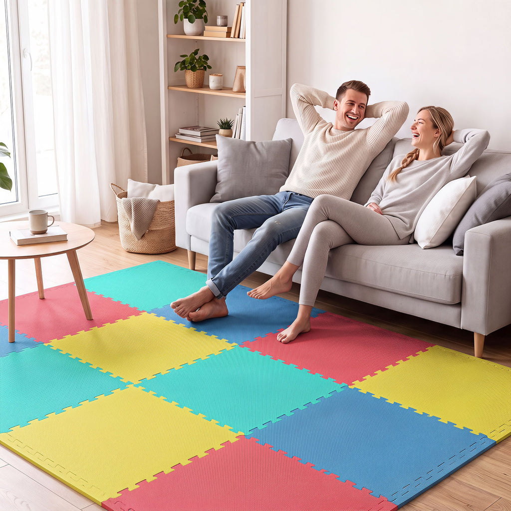 Multicolor 24 Pack Interlocking EVA Foam Floor Tiles Non-Slip Home Gym & Play Area
