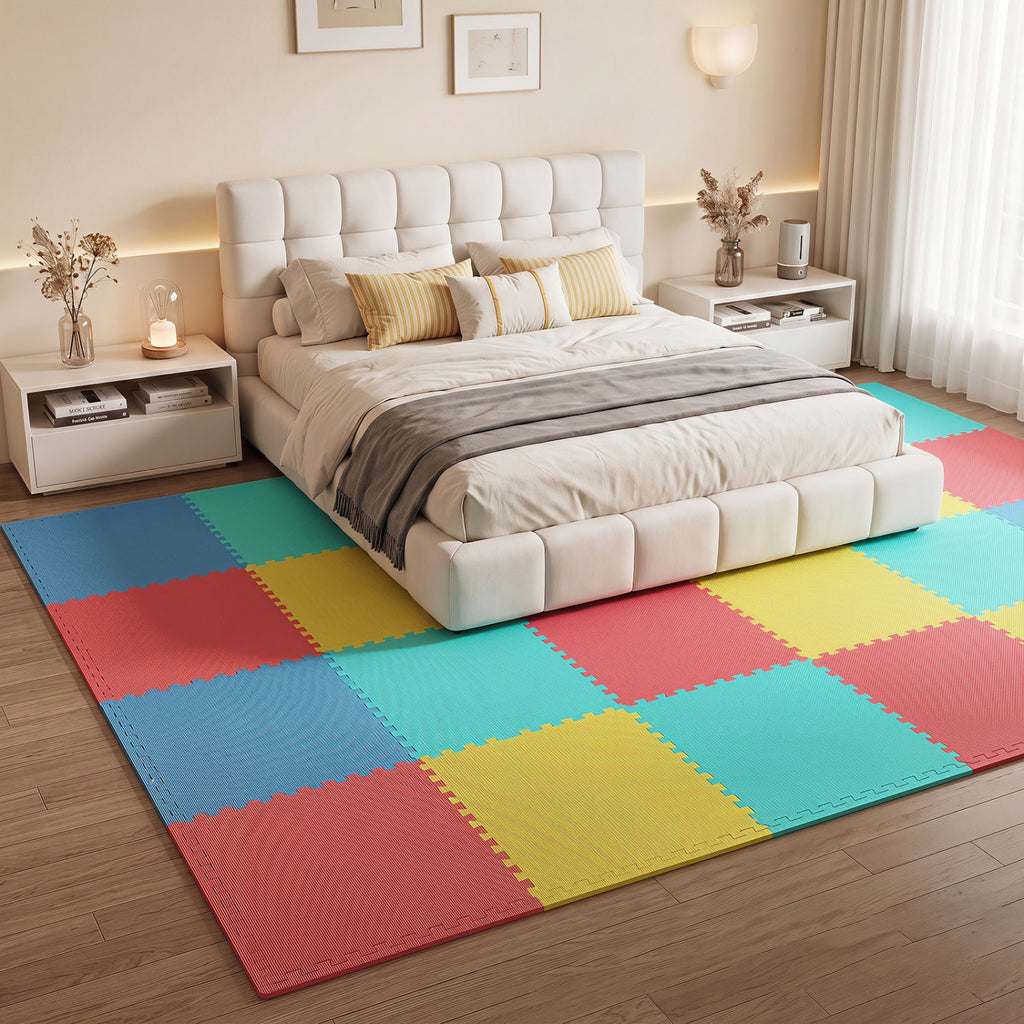 Multicolor 24 Pack Interlocking EVA Foam Floor Tiles Non-Slip Home Gym & Play Area