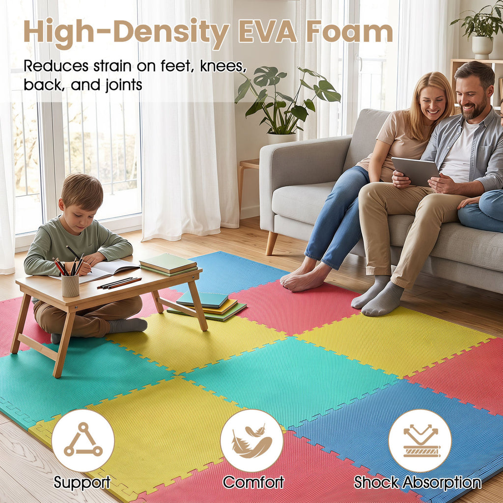 Multicolor 24 Pack Interlocking EVA Foam Floor Tiles Non-Slip Home Gym & Play Area