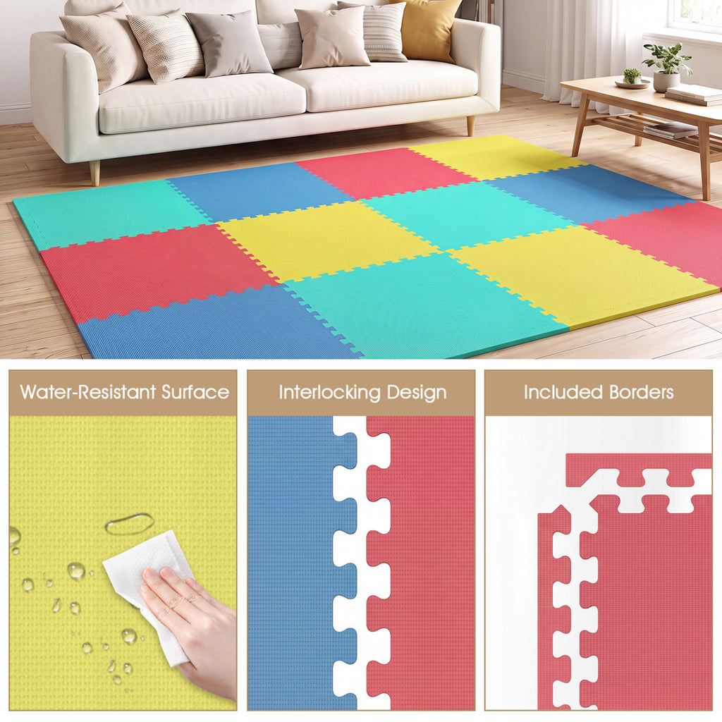 Multicolor 24 Pack Interlocking EVA Foam Floor Tiles Non-Slip Home Gym & Play Area