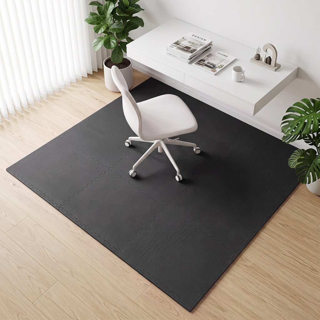 Black 24 Pack Non-Slip Interlocking EVA Foam Floor Tiles - Home & Gym Use
