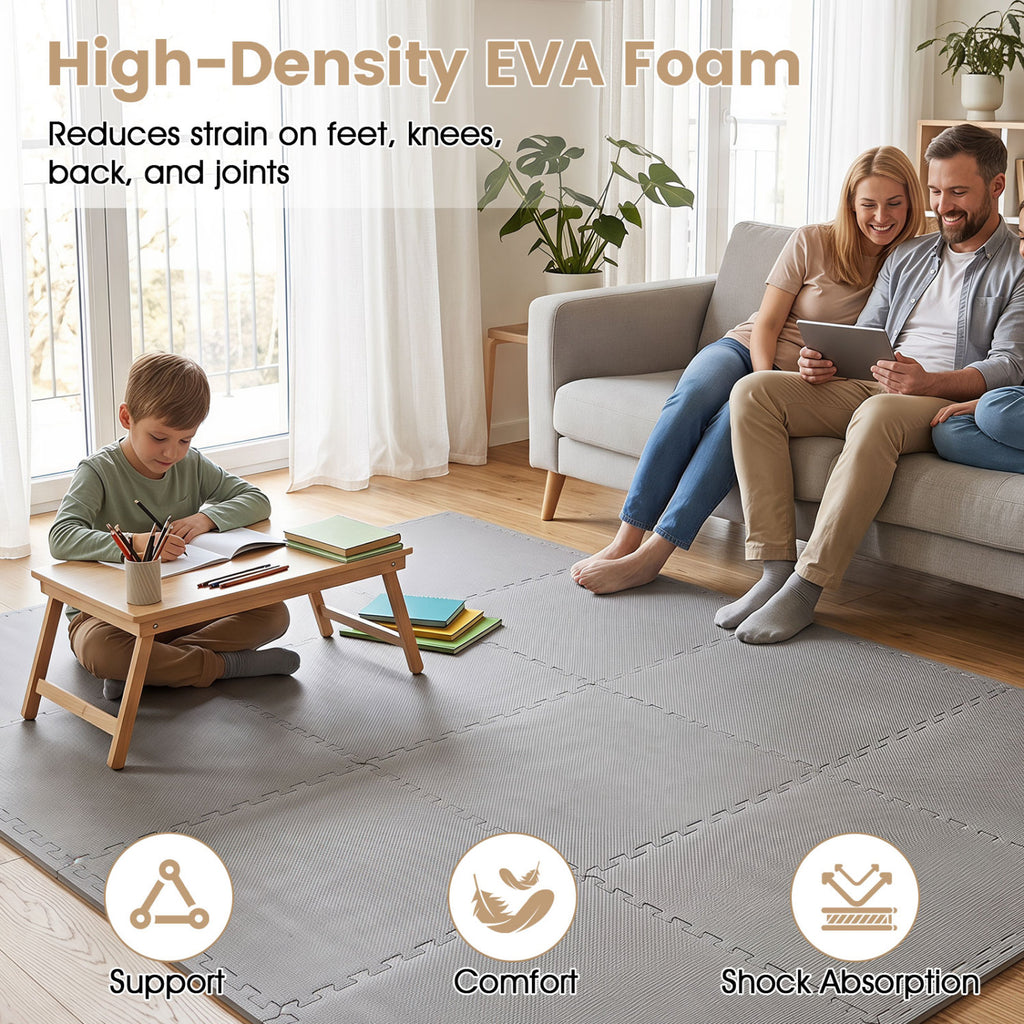 Gray 24 Pack Non-Slip Interlocking EVA Foam Floor Tiles - Home & Gym Use