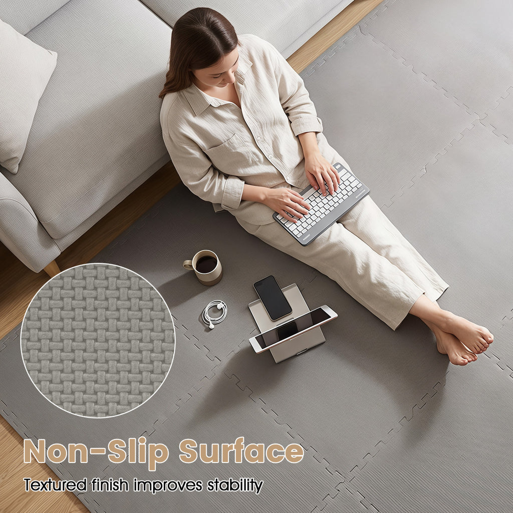 Gray 24 Pack Non-Slip Interlocking EVA Foam Floor Tiles - Home & Gym Use