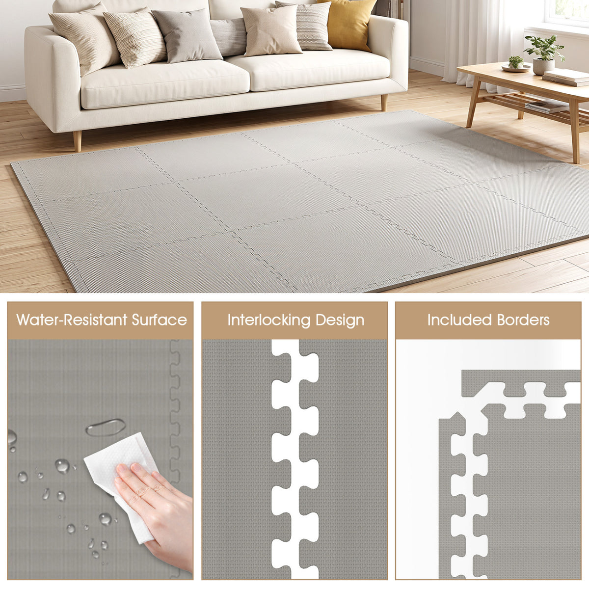 Gray 24 Pack Non-Slip Interlocking EVA Foam Floor Tiles - Home & Gym Use