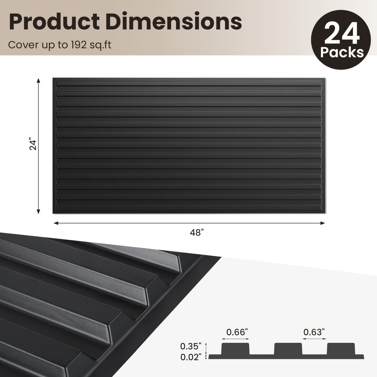 PVC Slat Wall Panels - 24 Pack Black Wall Paneling for Interior Decoration