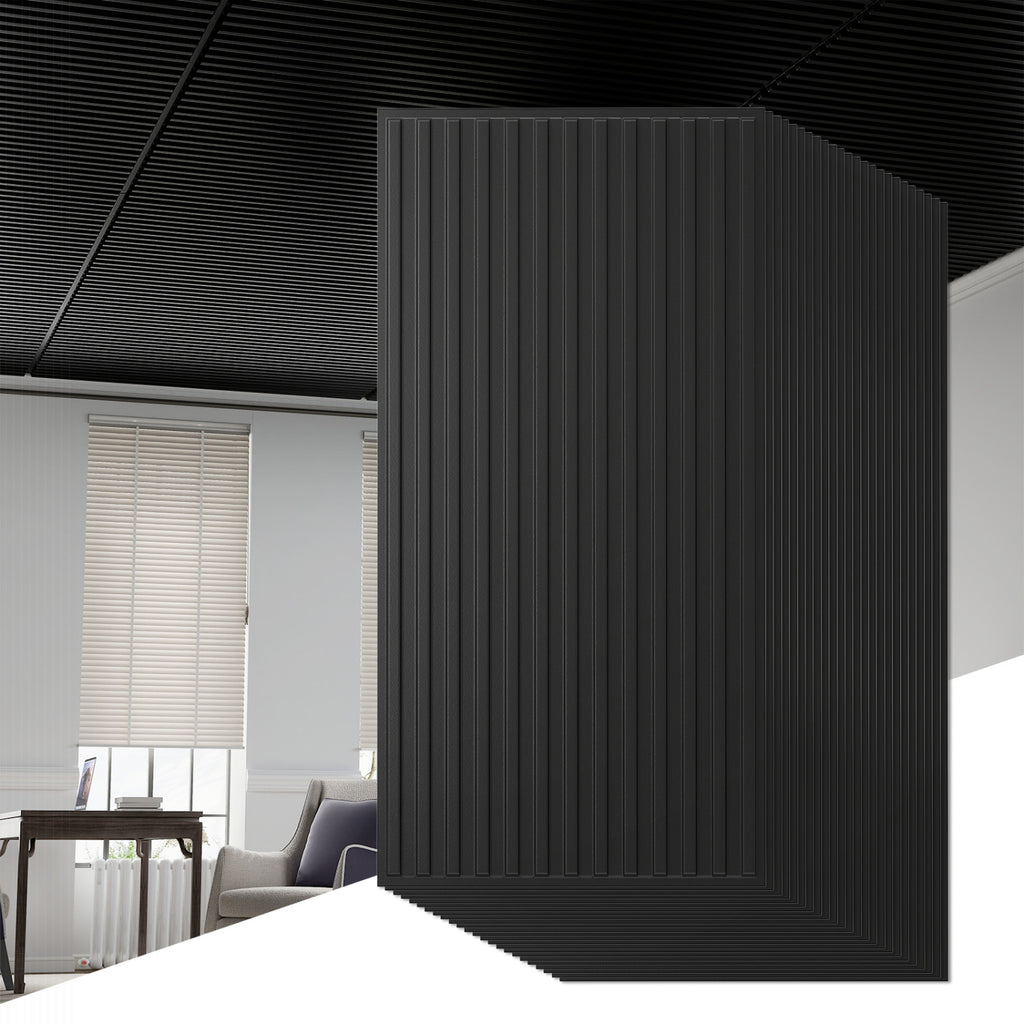 PVC Slat Wall Panels - 24 Pack Black Wall Paneling for Interior Decoration