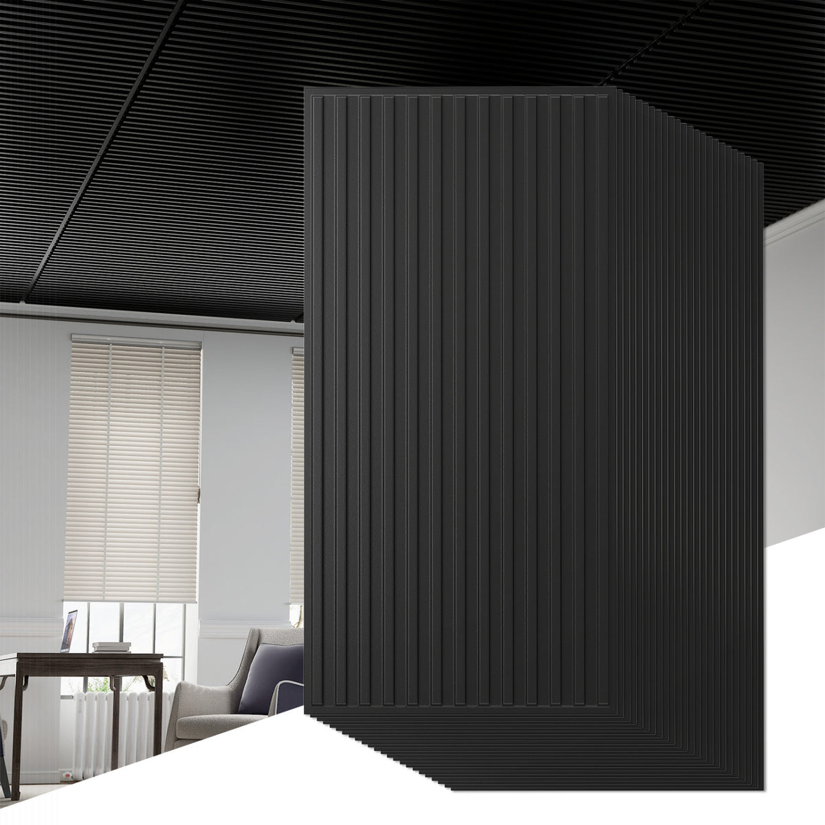 PVC Slat Wall Panels - 24 Pack Black Wall Paneling for Interior Decoration