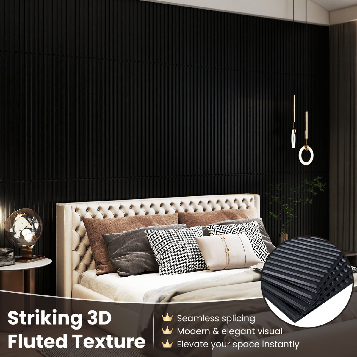 PVC Slat Wall Panels - 24 Pack Black Wall Paneling for Interior Decoration