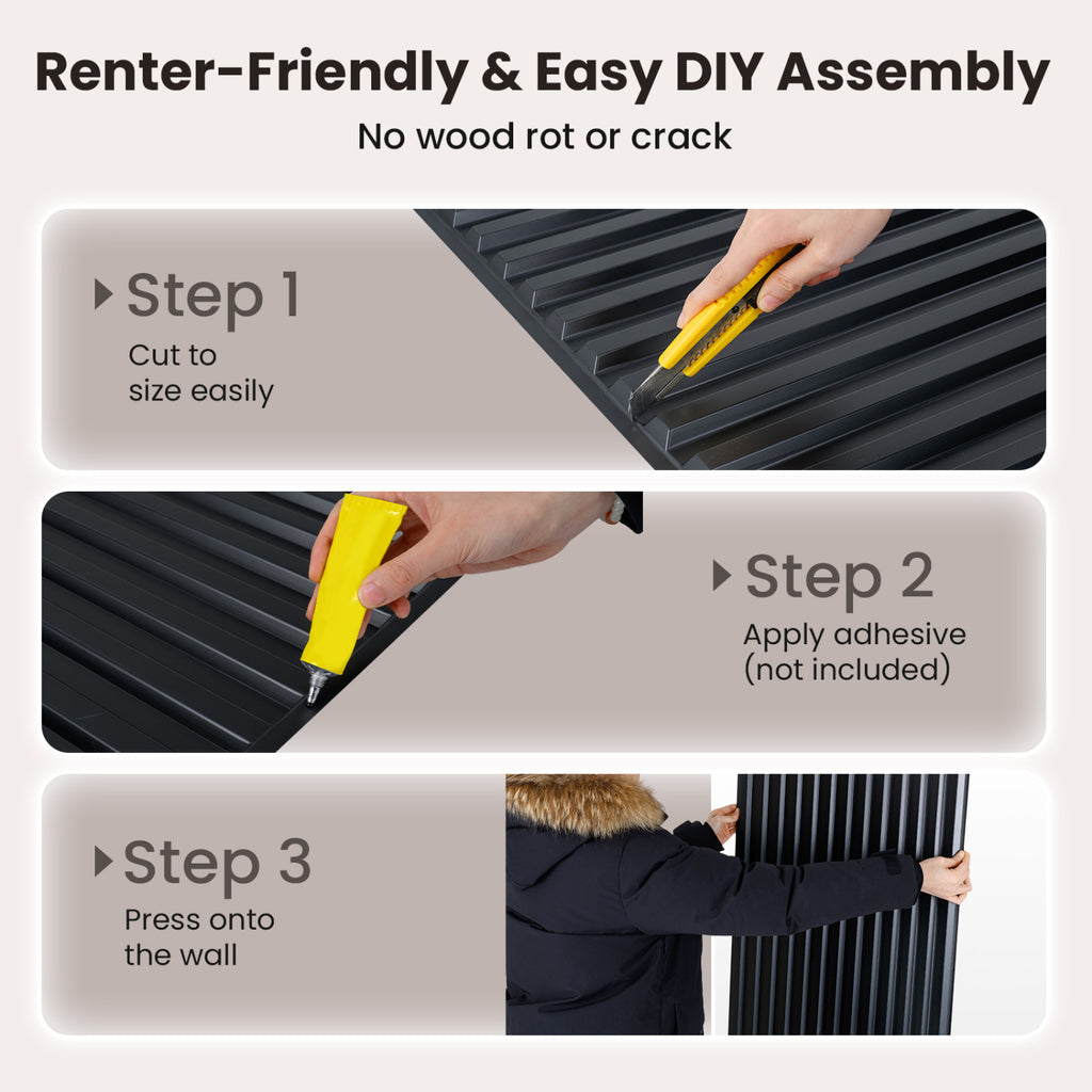 PVC Slat Wall Panels - 24 Pack Black Wall Paneling for Interior Decoration