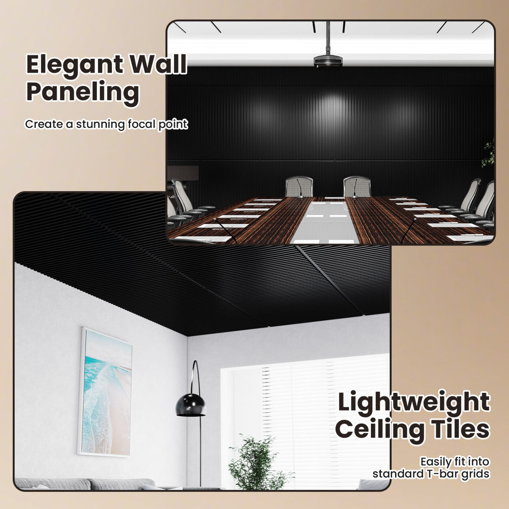 PVC Slat Wall Panels - 24 Pack Black Wall Paneling for Interior Decoration