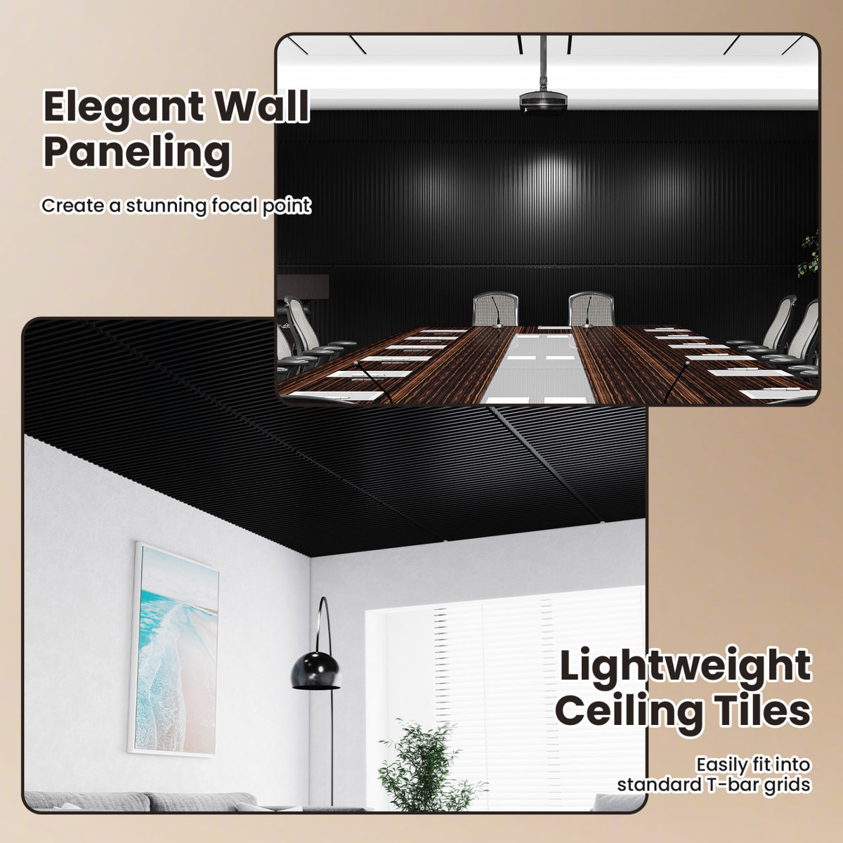 PVC Slat Wall Panels - 24 Pack Black Wall Paneling for Interior Decoration