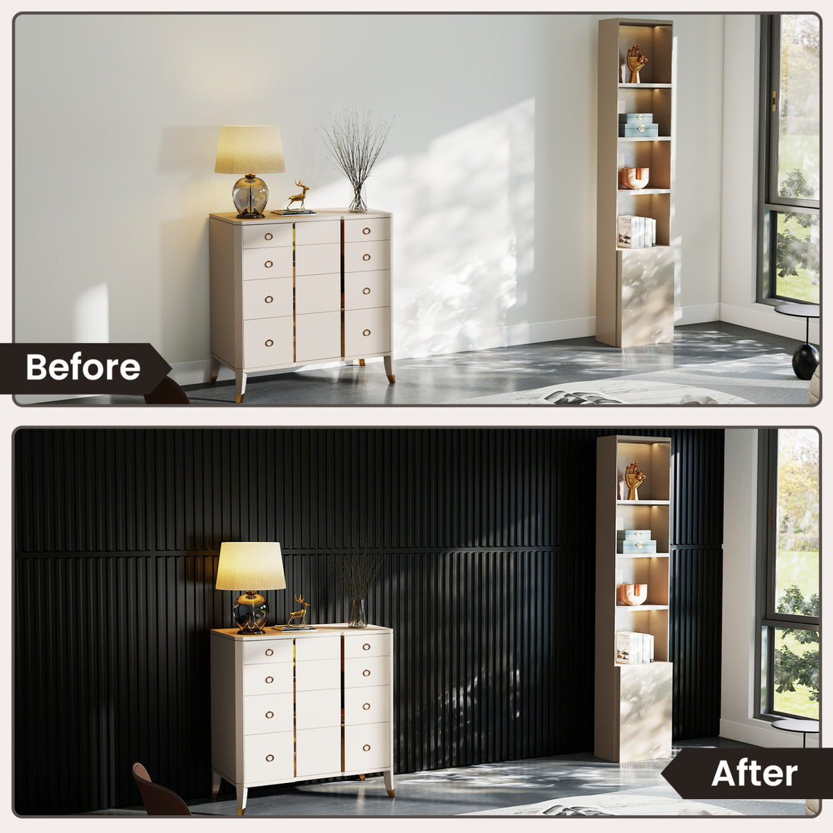 PVC Slat Wall Panels - 24 Pack Black Wall Paneling for Interior Decoration