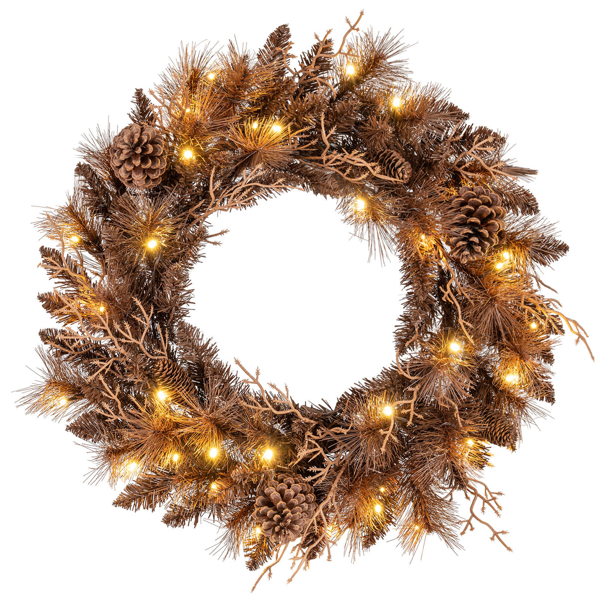 Set of 1 24-Inch Pre-lit Christmas Wreath with 105 Tips & Warm White LED Lights
