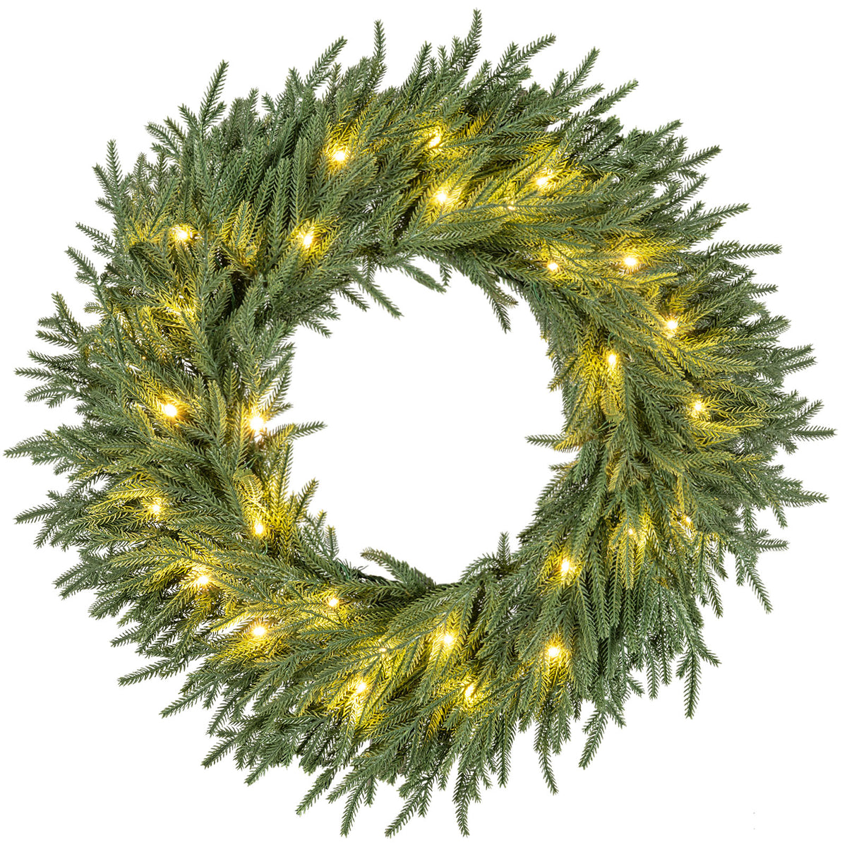 24 Inch Pre-Lit Snow Flocked Artificial Christmas Wreath with Pine Cones & 35 LED Lights