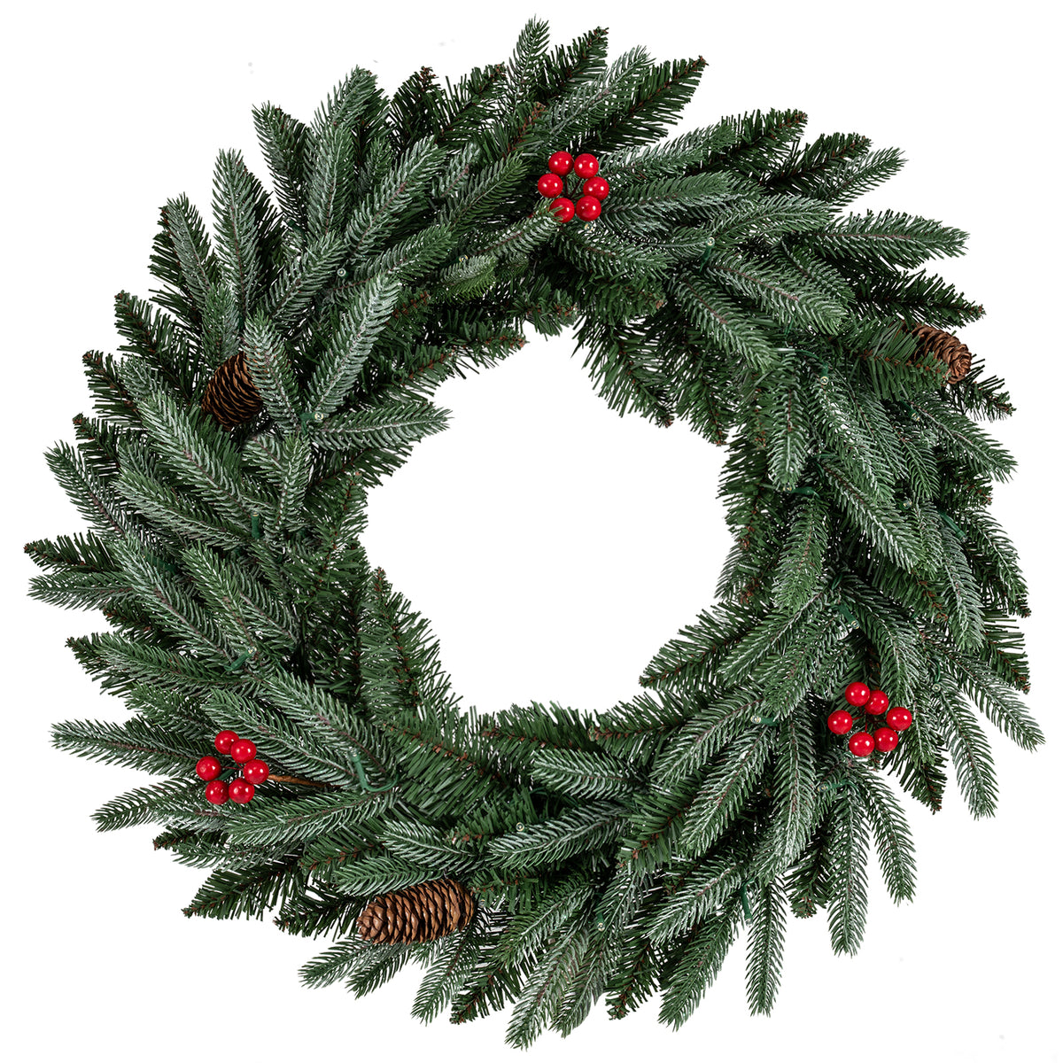 24-Inch Pre-Lit Christmas Wreath with Frosted Branch Tips & LED Lights