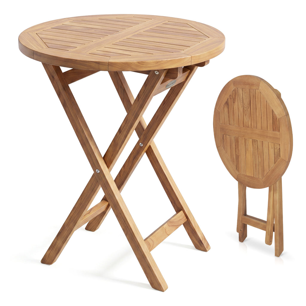 24" Round Solid Teak Outdoor Folding Bistro Table with Footrest