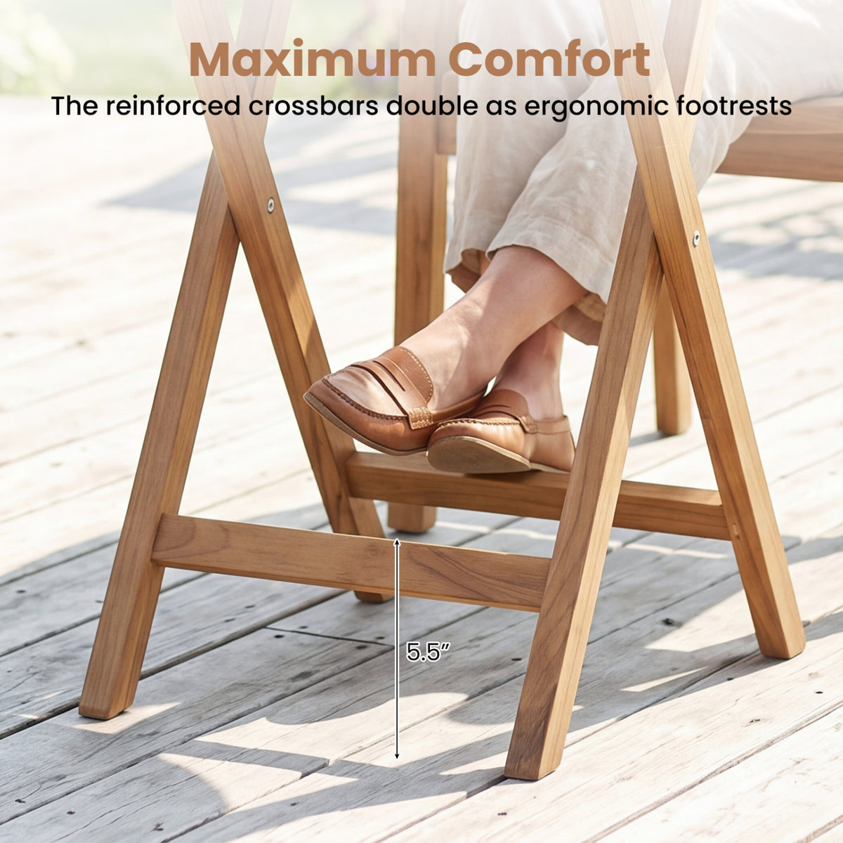 24" Round Solid Teak Outdoor Folding Bistro Table with Footrest