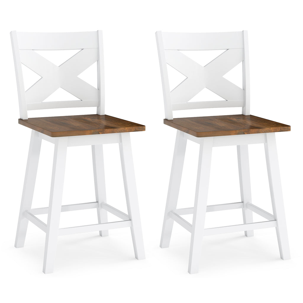 24" Rubberwood Swivel Barstools Set of 2 - White