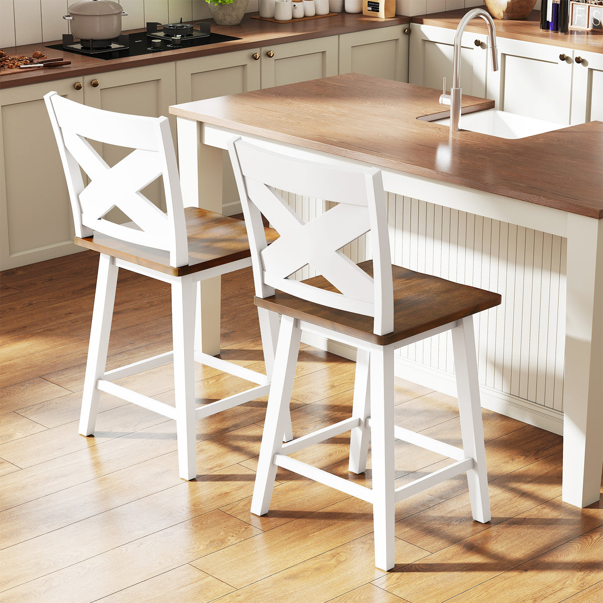 24" Rubberwood Swivel Barstools Set of 2 - White