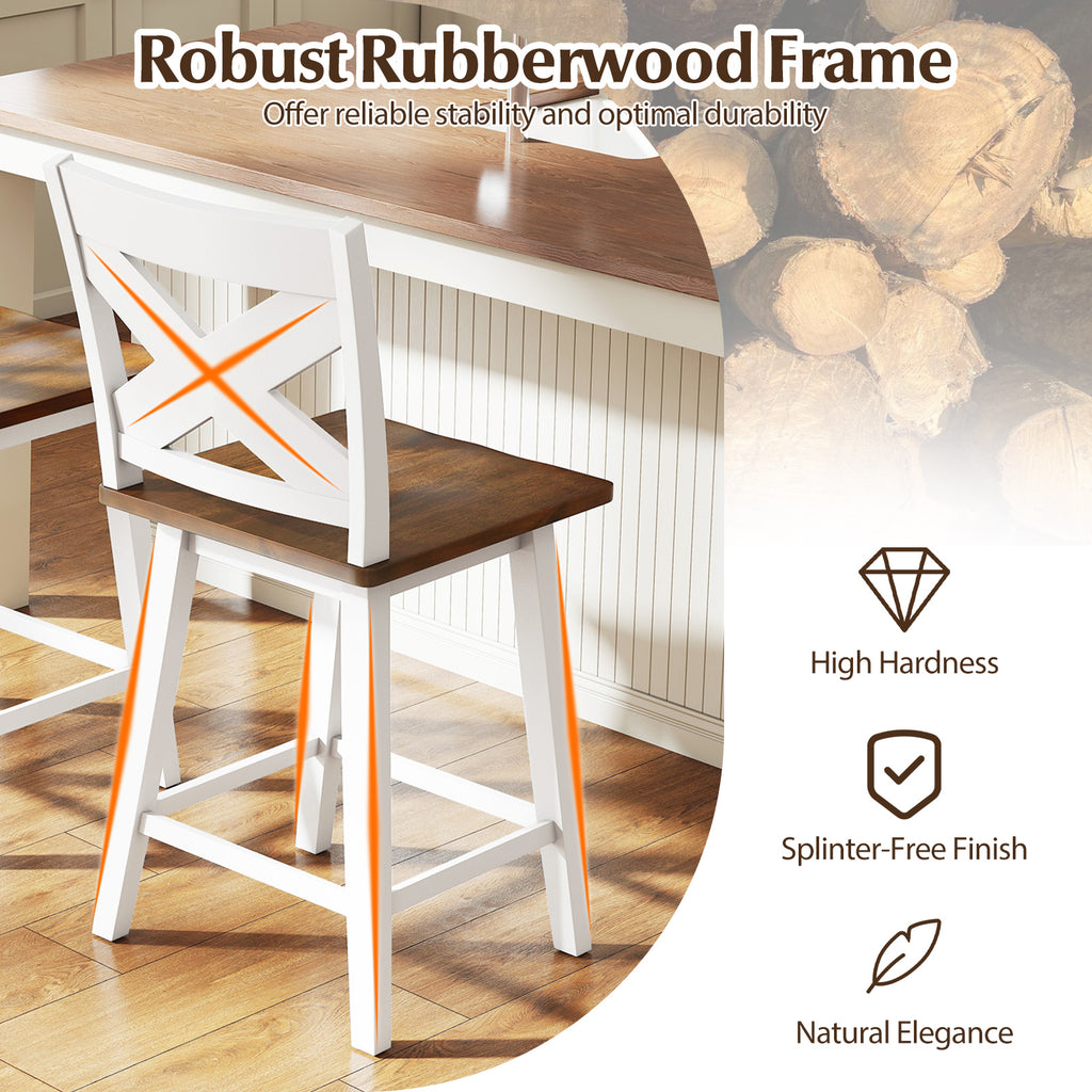 24" Rubberwood Swivel Barstools Set of 2 - White