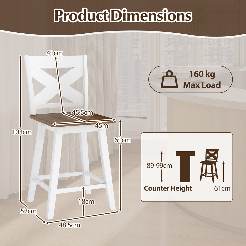 24" Rubberwood Swivel Barstools Set of 2 - White