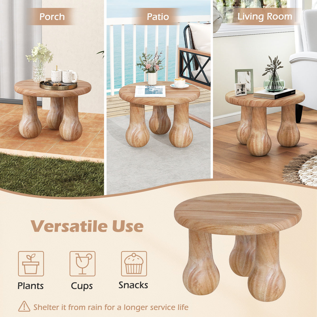 24" Mahogany Wood Coffee Table - Thickened Top & Column Legs