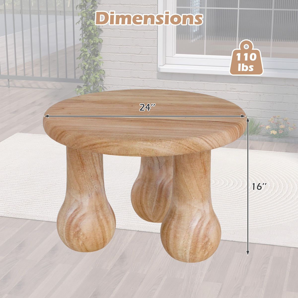 24" Mahogany Wood Coffee Table - Thickened Top & Column Legs
