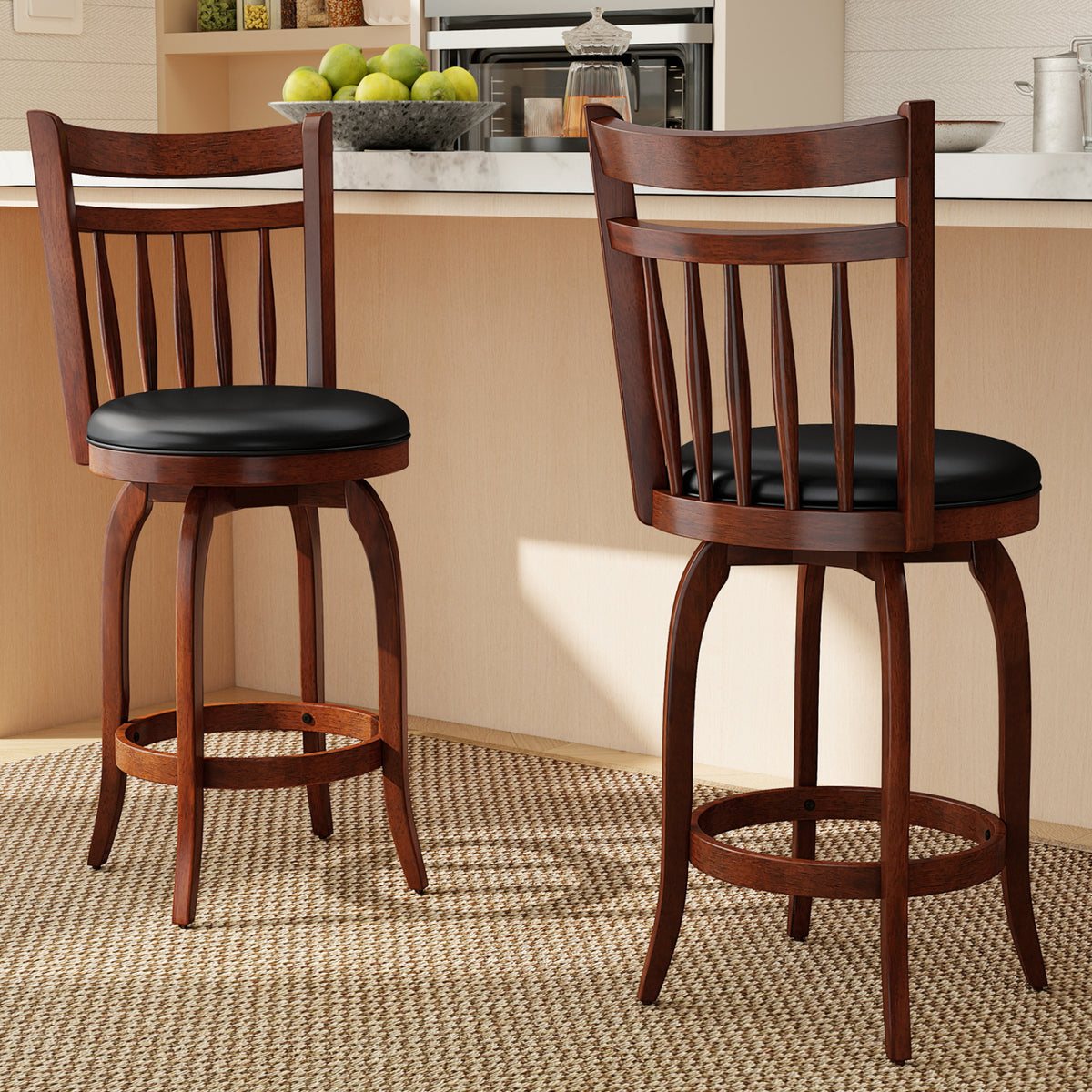 24" Counter Height Swivel Bar Stools Set of 2 - Faux Leather