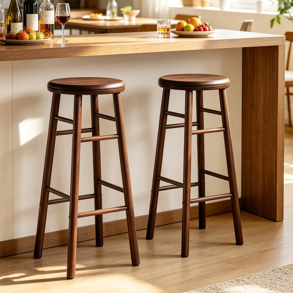 29" Walnut Swivel Bar Stools Set of 2 with Footrests