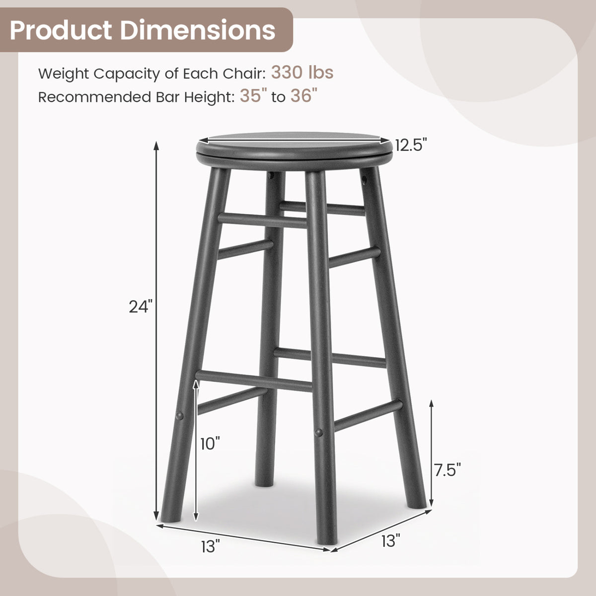 24" Swivel Bar Stools Set of 2 - Gray