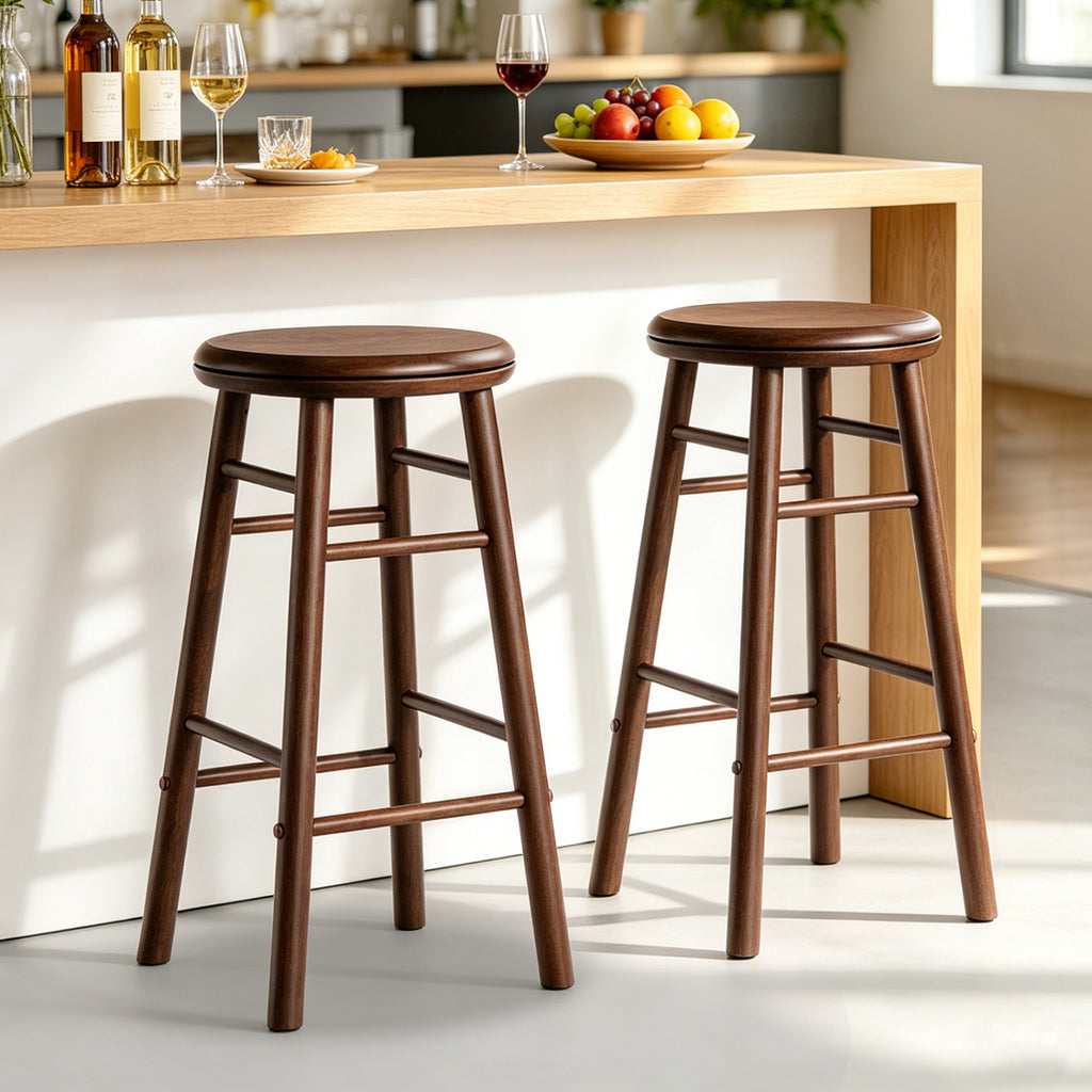 24" Walnut Swivel Bar Stools Set of 2 with Footrests
