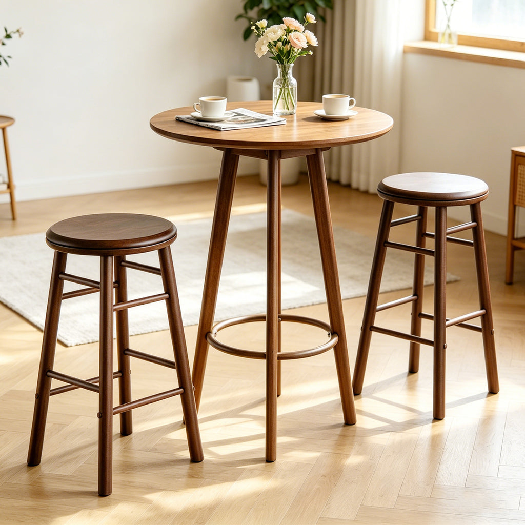 24" Walnut Swivel Bar Stools Set of 2 with Footrests