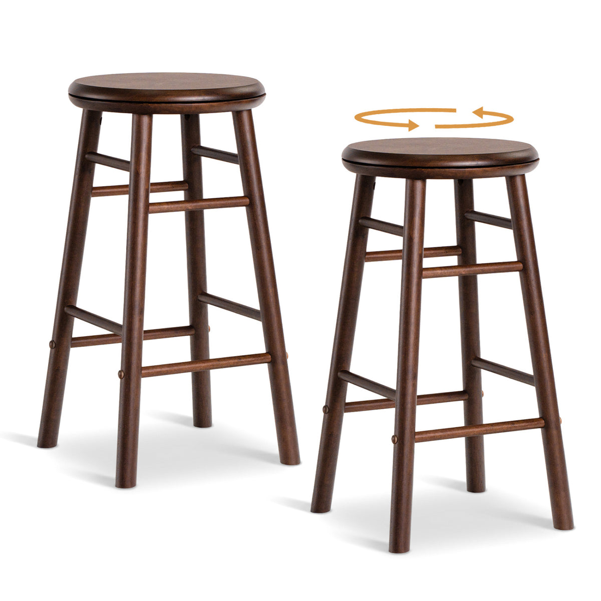 24" Walnut Swivel Bar Stools Set of 2 with Footrests