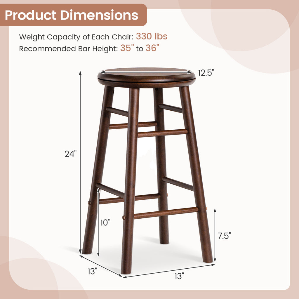 24" Walnut Swivel Bar Stools Set of 2 with Footrests