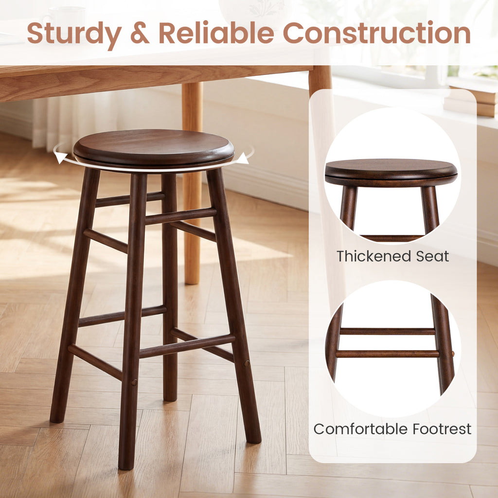 24" Walnut Swivel Bar Stools Set of 2 with Footrests