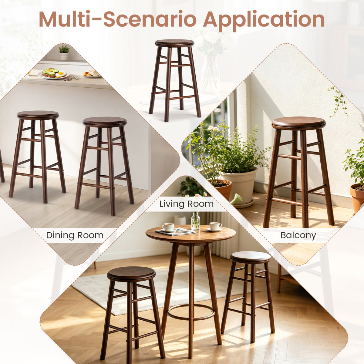 24" Walnut Swivel Bar Stools Set of 2 with Footrests