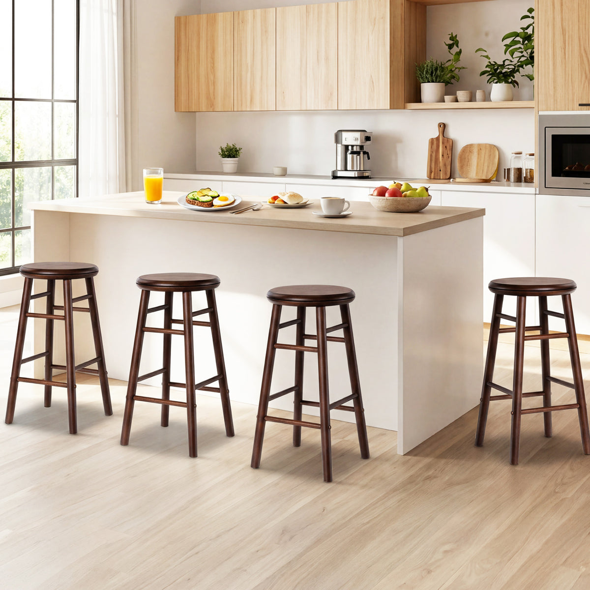 24" Walnut Swivel Bar Stools Set of 2 with Footrests